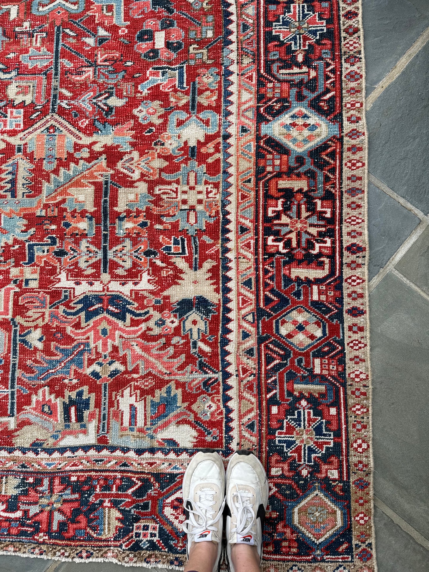 7.1x10.5 Antique Persian Heriz circa 1940