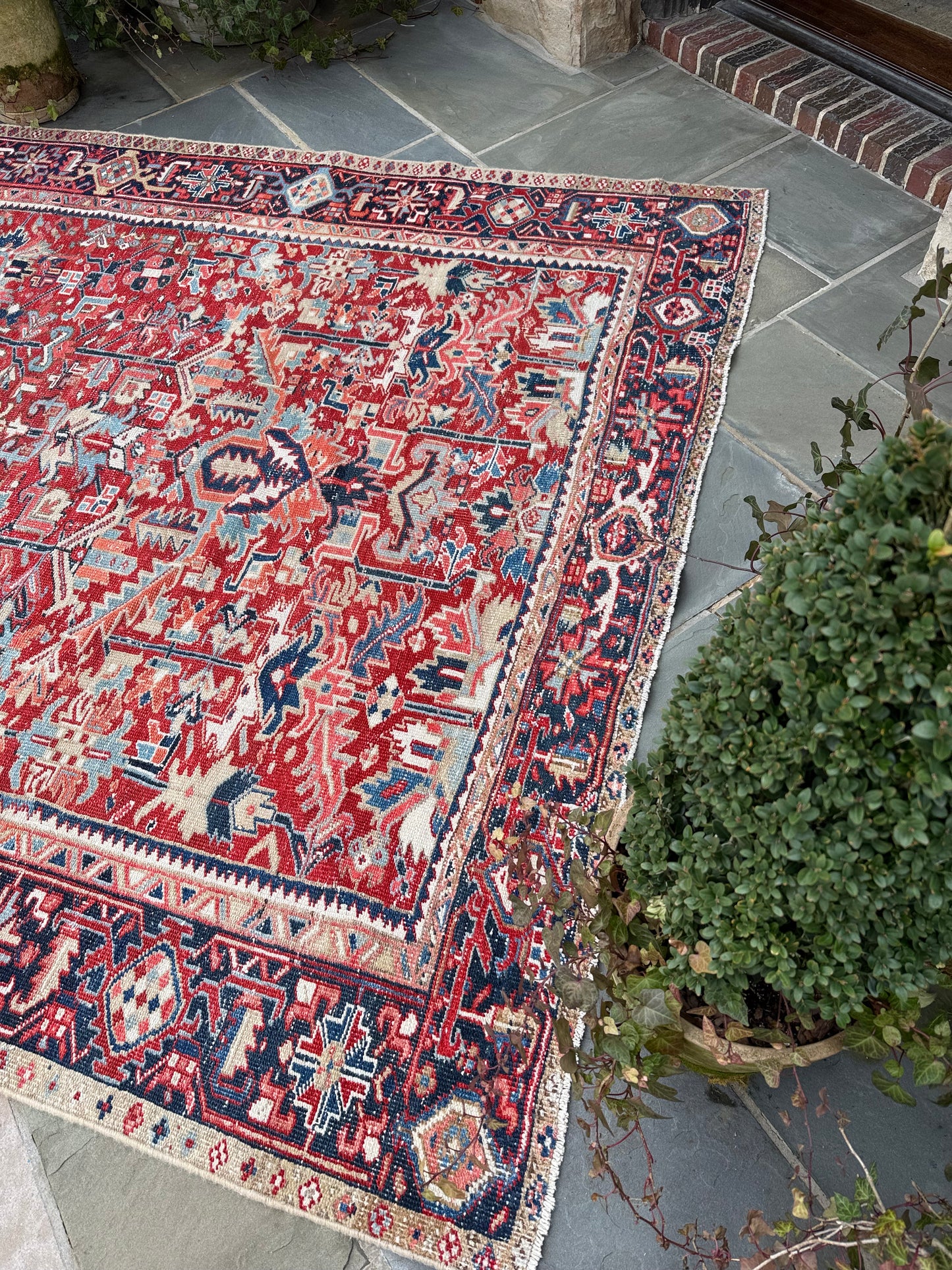 7.1x10.5 Antique Persian Heriz circa 1940