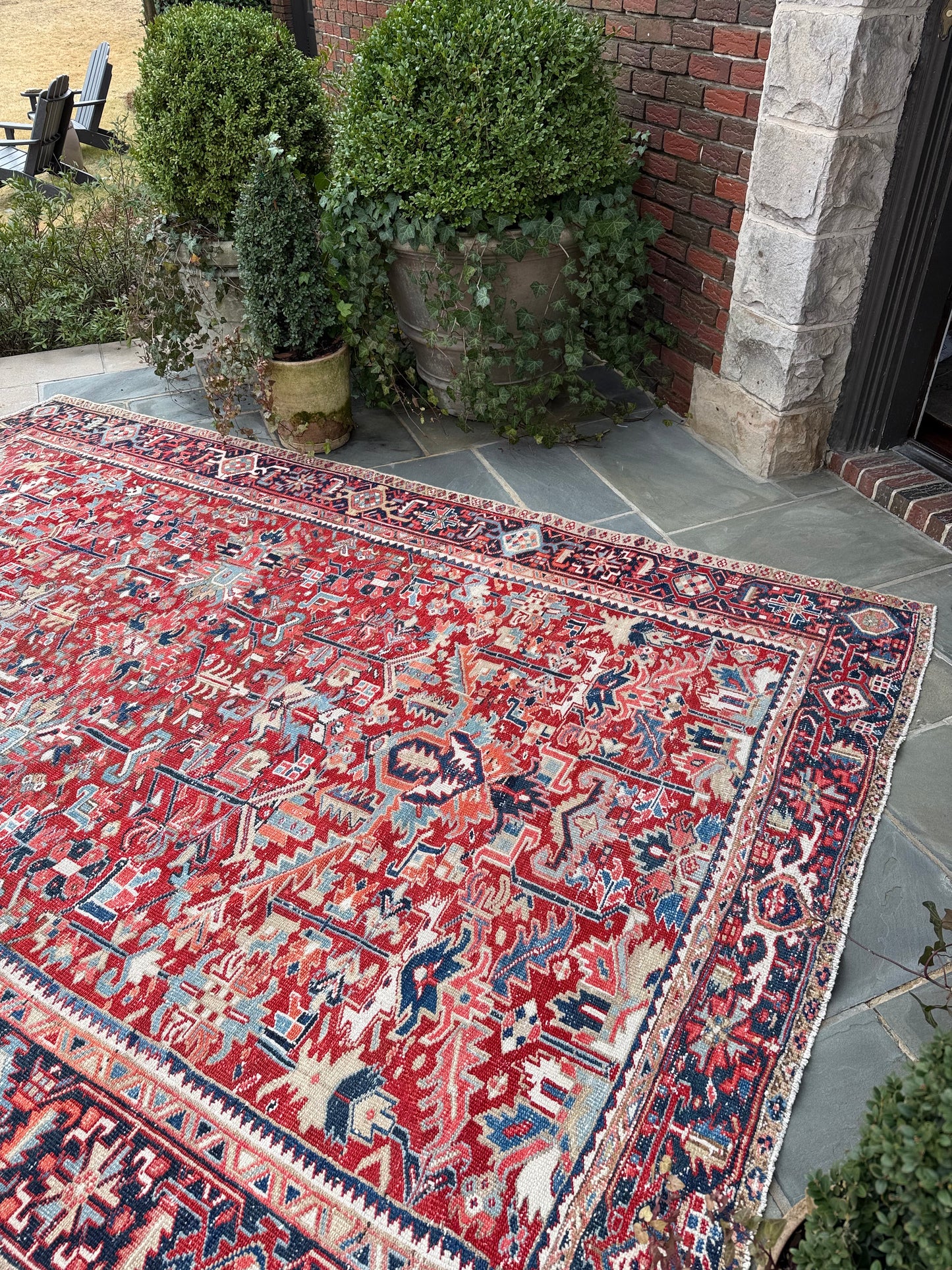 7.1x10.5 Antique Persian Heriz circa 1940