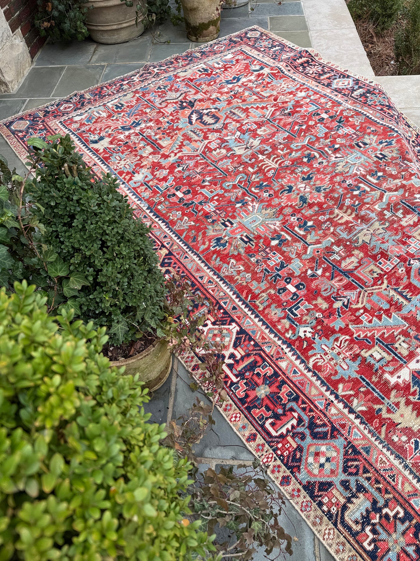 7.1x10.5 Antique Persian Heriz circa 1940