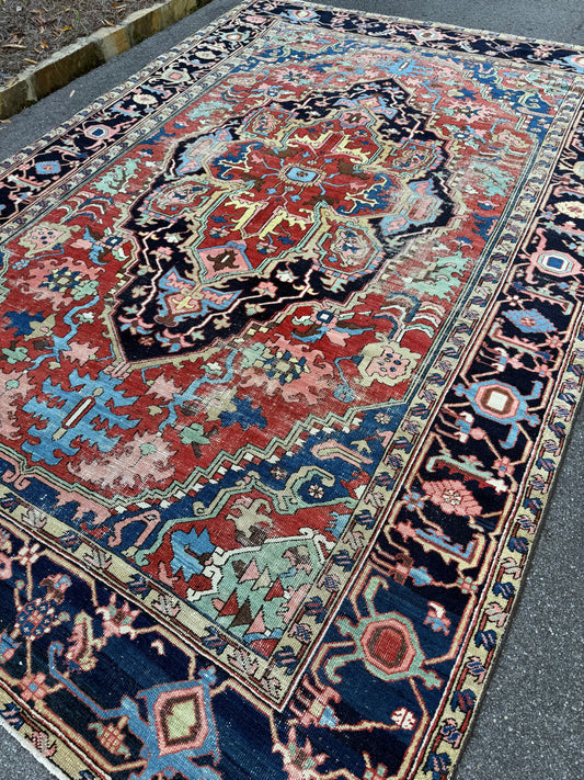 8.1x12.2 Antique Persian Serapi circa 1900